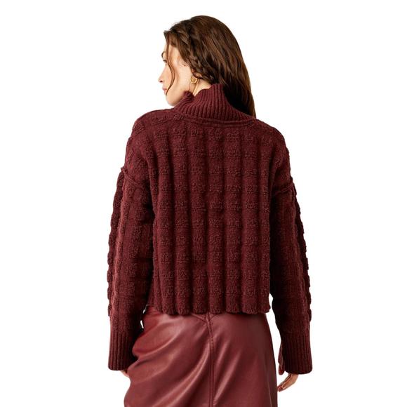 NEW FREE PEOPLE soul searcher moc sweater in wine - Picture 3 of 3